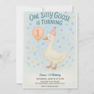 Blue One Albern Goose 1. Geburtstag für Mädchen Einladung