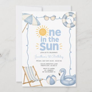 Blue One in der Sonne 1. Geburtstag Sommer-Poolpar Einladung