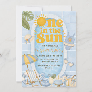 Blue One in der Sonne 6. Geburtstags-Sommer-Poolpa Einladung