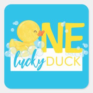 Blue One Lucky Duck 1. Geburtstag Party Quadratischer Aufkleber