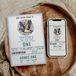 Blue One Lucky Duck 1st Birthday | Cute Duck Einladung