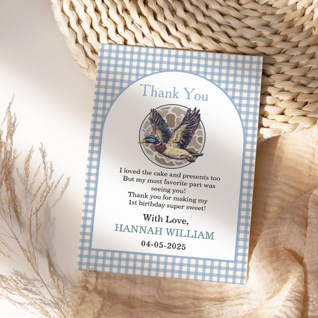 Blue One Lucky Duck 1st Birthday | Cute Rubber Dankeskarte (Von Creator hochgeladen)