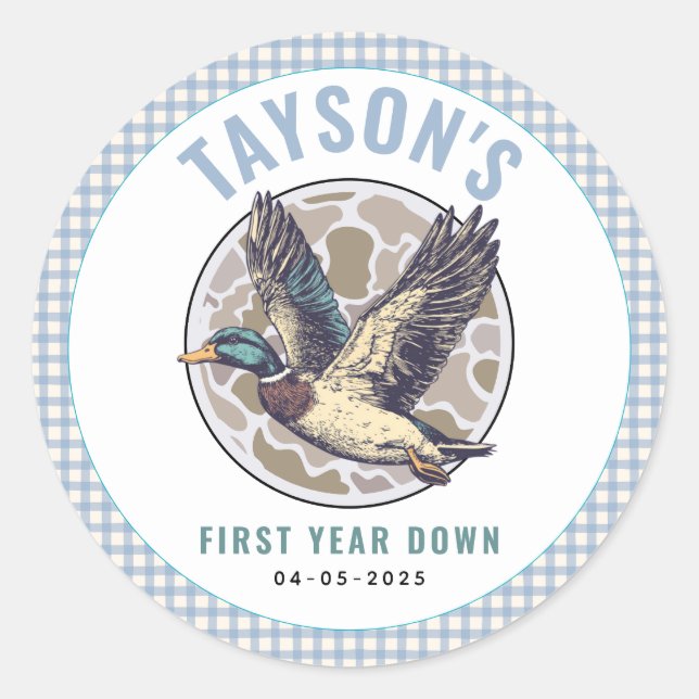 Blue One Lucky Duck 1st Birthday Party Cute Rubber Runder Aufkleber (Vorderseite)