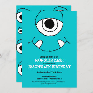 Blue One mit Augen Monster Art Bday Party Monster Einladung
