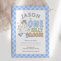 Blue One Silly Goose - Retro Boy First Birthday