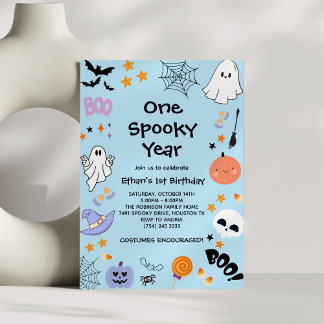 Blue One Spooky Year Ghost Halloween 1. Geburtstag Einladung