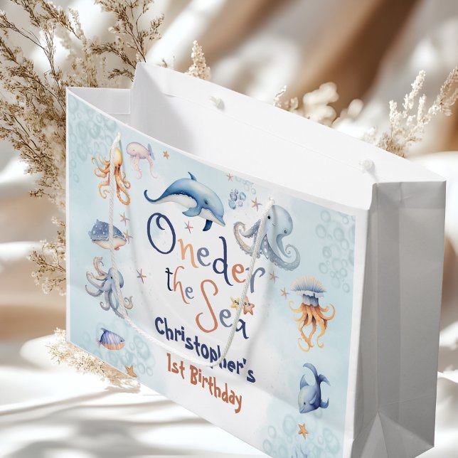 Blue Oneder the sea boys 1st birthday Große Geschenktüte (Von Creator hochgeladen)