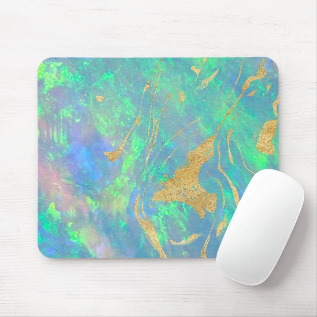 Blue Opal Gold Marble Modern Glam Mousepad (Mit Mouse)