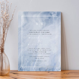 Blue Opal Monogram Wedding Silver Folieneinladung