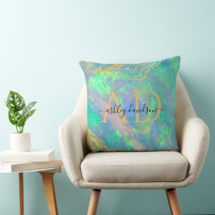 Blue Opal Stone Monogram Pillow Kissen