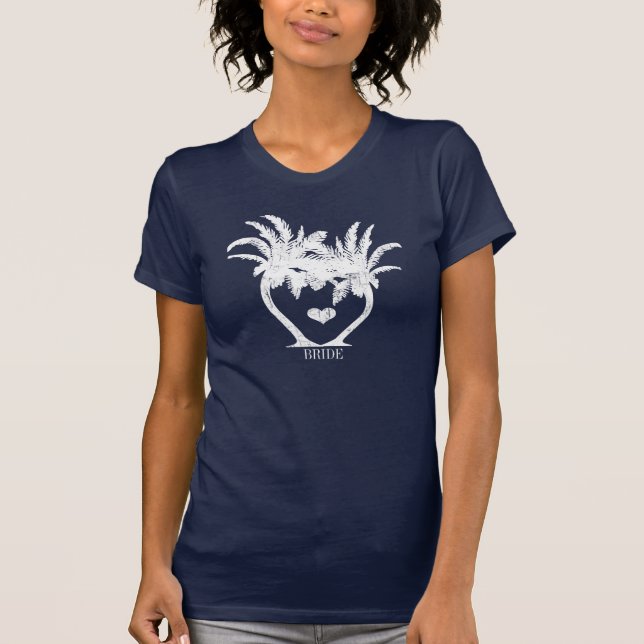 Blue Opulence Navy Palm Tree Beach Hochzeit T-Shirt (Vorderseite)