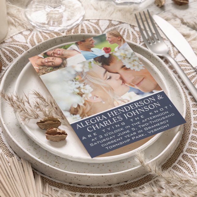 Blue Opulence Your Foto Typografy Wedding Einladung (Von Creator hochgeladen)