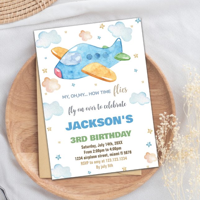 Blue Orange Airplane Einladung zum Geburtstag (Blue Orange Airplane Birthday Invitations)