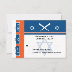 Blue Orange Bar Mitzvah Baseball Ticket UAWG RSVP Karte