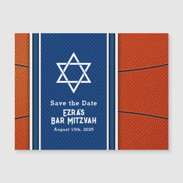 Blue Orange Basketball Bar Mitzvah Rett Date Magnetkarte (Vorderseite)
