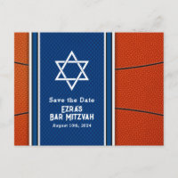 Blue Orange Basketball Bar Mitzvah Save the Date