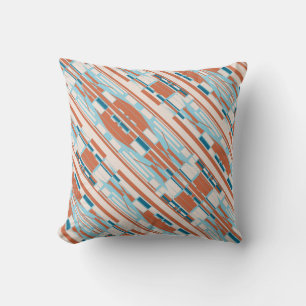 Blue Orange Beige Südwest Look Slanted Mosaics Kissen