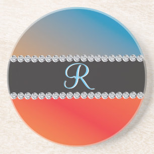 Blue Orange Black Diamond 3d Monogram Initial Getränkeuntersetzer