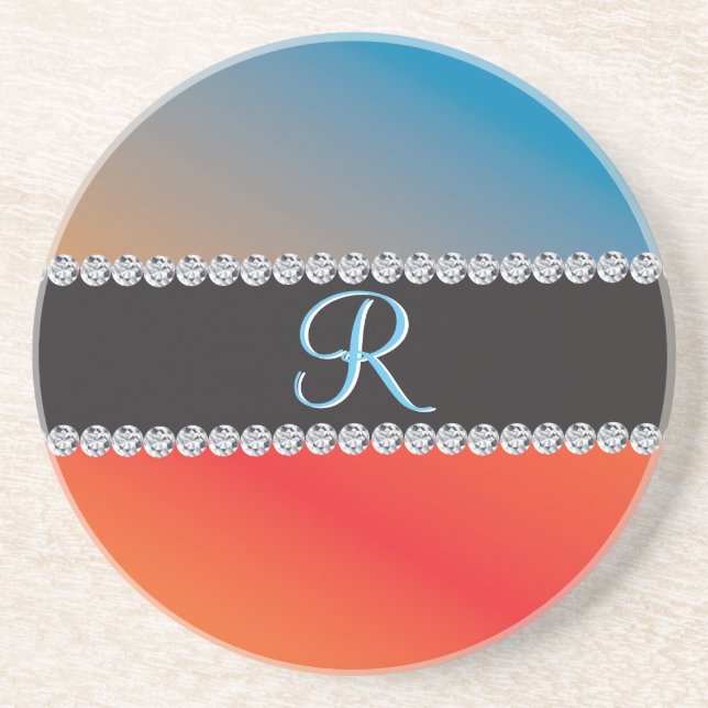 Blue Orange Black Diamond 3d Monogram Initial Getränkeuntersetzer (Vorne)