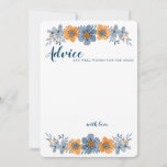 Blue & Orange Blume Wedding Advice Card Unmarkiert Hinweiskarte<br><div class="desc">Diese maßgeschneiderten Hochzeitsratgeber eignen sich perfekt für Brautpartys. Sie haben abgerundete Ecken und sind mit einer Aquarellblumenillustrierung in weicheren, gedämpften Blau- und Orangetönen versehen, die sie perfekt für Herbst- oder Herbsthochzeiten und besondere Veranstaltungen machen. Die Rückseite dieser Karten sind hellblau mit einem passenden Blume-Motiv. Verwenden Sie die Vorlagenfelder, um diese...</div>