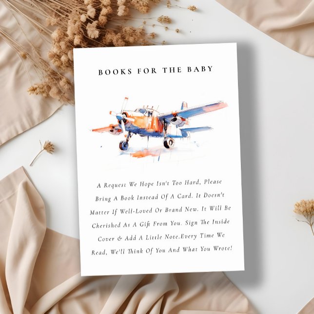 Blue Orange Blush Airplane Books für Babydusche Begleitkarte (Von Creator hochgeladen)