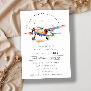 Blue Orange Blush Flugzeug Hochzeitstag Einladung