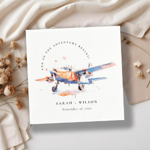 Blue Orange Blush Watercolor Air Flugzeug Hochzeit Serviette