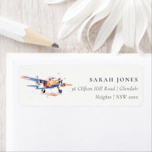 Blue Orange Blush Watercolor Air Flugzeuge-Adresse