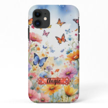 Blue Orange Butterfly Floral iPhone / iPad Gehäuse