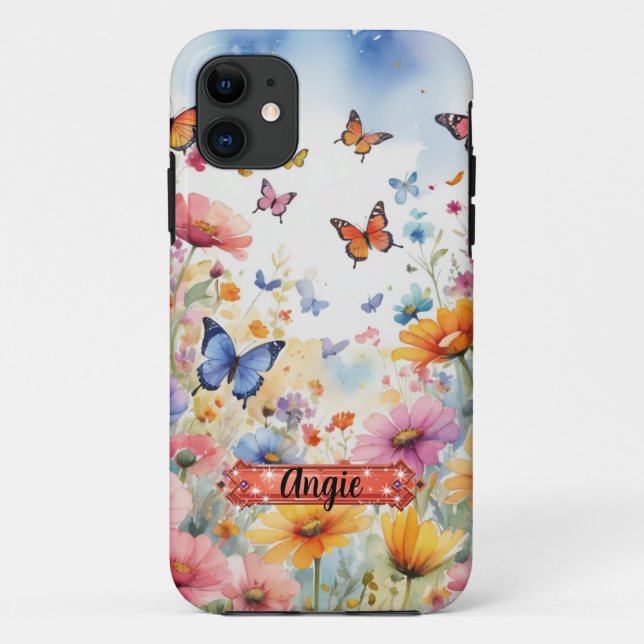 Blue Orange Butterfly Floral iPhone / iPad Gehäuse Case-Mate iPhone Hülle (Rückseite)