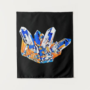 Blue Orange Crystal Gems Rocks Abstrakte Kunst Wandteppich