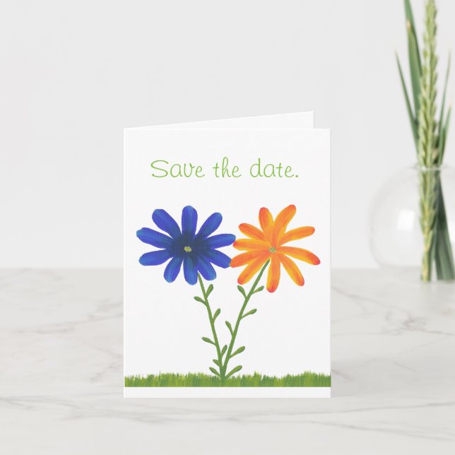 Blue Orange Daisy Blume Save the Date Mitteilungsk Einladung (Vorderseite)