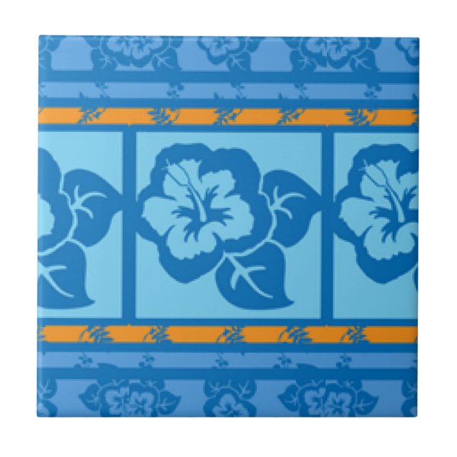 Blue Orange Florah Tile Designs Fliese (Vorderseite)