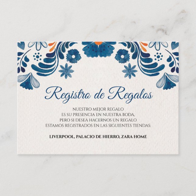 Blue Orange Floral Elegant Fiesta Spanish Wedding Begleitkarte (Vorderseite)