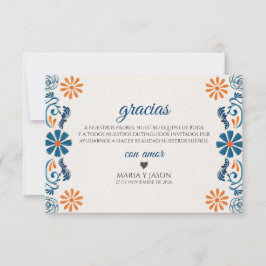 Blue Orange Floral Elegant Fiesta Spanish Wedding Dankeskarte