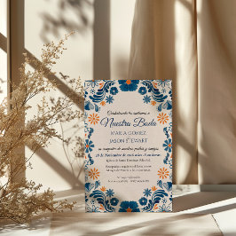 Blue Orange Floral Elegant Fiesta Spanish Wedding Einladung