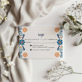 Blue Orange Floral Elegant Fiesta Spanish Wedding RSVP Karte