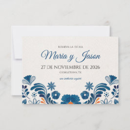 Blue Orange Floral Elegant Fiesta Spanish Wedding Save The Date