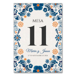 Blue Orange Floral Elegant Fiesta Spanish Wedding Tischnummer