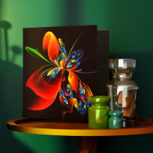 Blue Orange Floral Modernes Abstraktes Kunstmuster