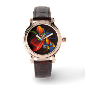 Blue Orange Floral Modernes Abstraktes Kunstmuster Armbanduhr