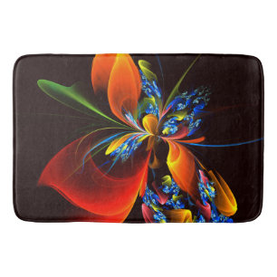Blue Orange Floral Modernes Abstraktes Kunstmuster Badematte