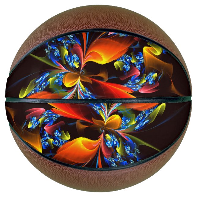 Blue Orange Floral Modernes Abstraktes Kunstmuster Basketball (Vorderseite)