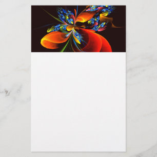 Blue Orange Floral Modernes Abstraktes Kunstmuster Briefpapier