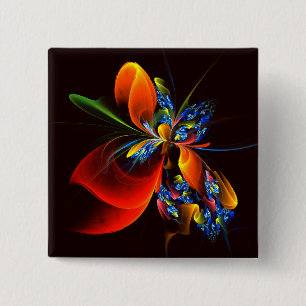 Blue Orange Floral Modernes Abstraktes Kunstmuster Button
