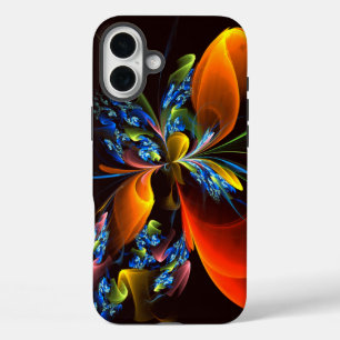 Blue Orange Floral Modernes Abstraktes Kunstmuster iPhone 16 Plus Hülle