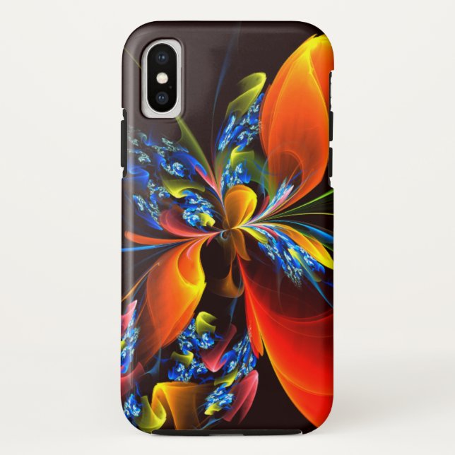 Blue Orange Floral Modernes Abstraktes Kunstmuster Case-Mate iPhone Hülle (Rückseite)