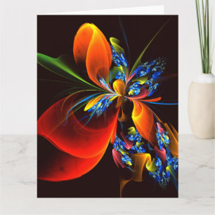Blue Orange Floral Modernes Abstraktes Kunstmuster Dankeskarte