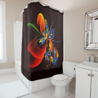 Blue Orange Floral Modernes Abstraktes Kunstmuster Duschvorhang
