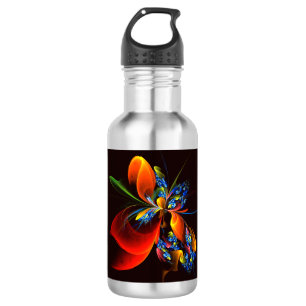 Blue Orange Floral Modernes Abstraktes Kunstmuster Edelstahlflasche